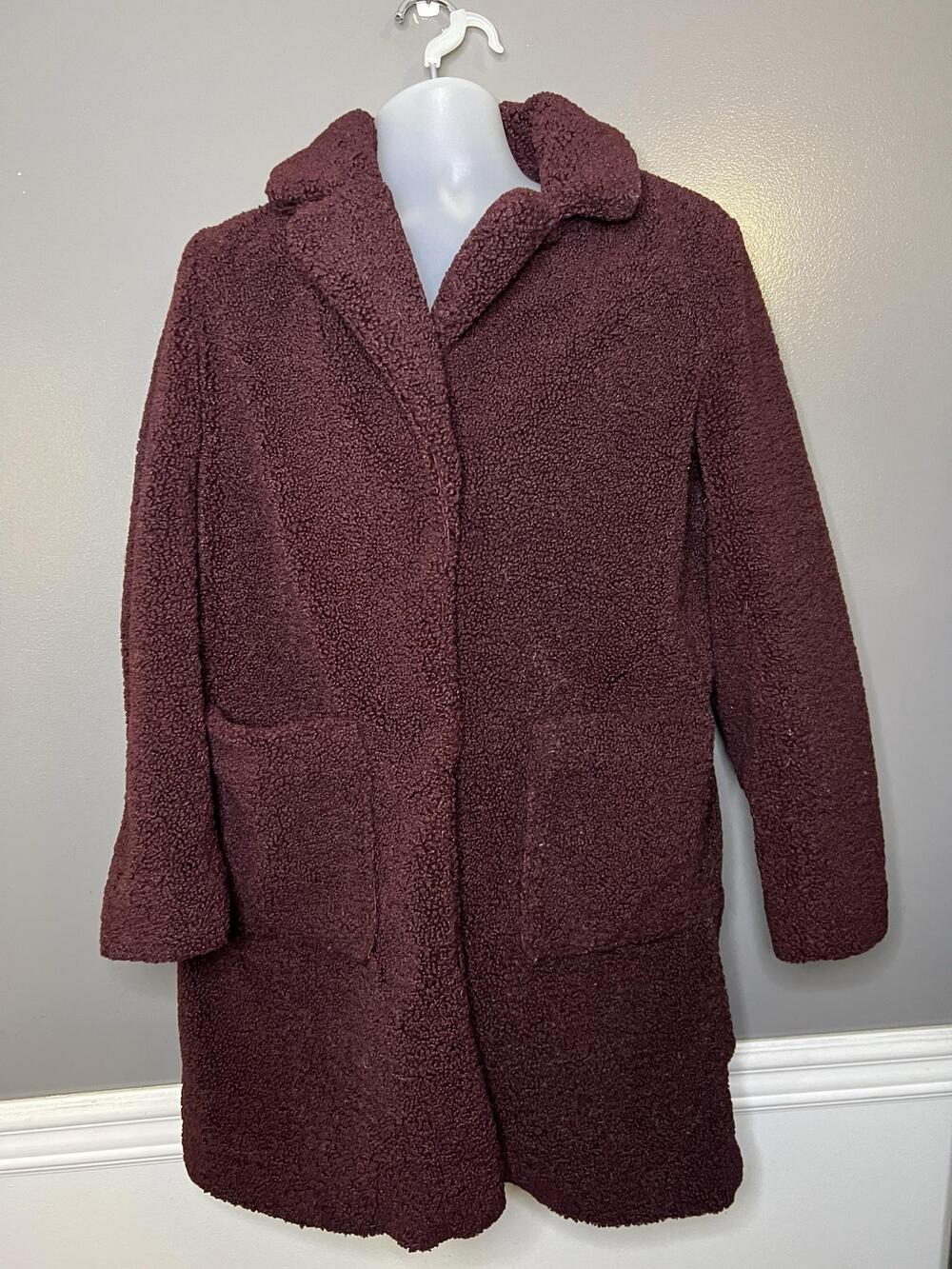 French Connection Coat Womens Medium Red Faux Fur Snap Front Lined Overcoat - Picture 2 of 10